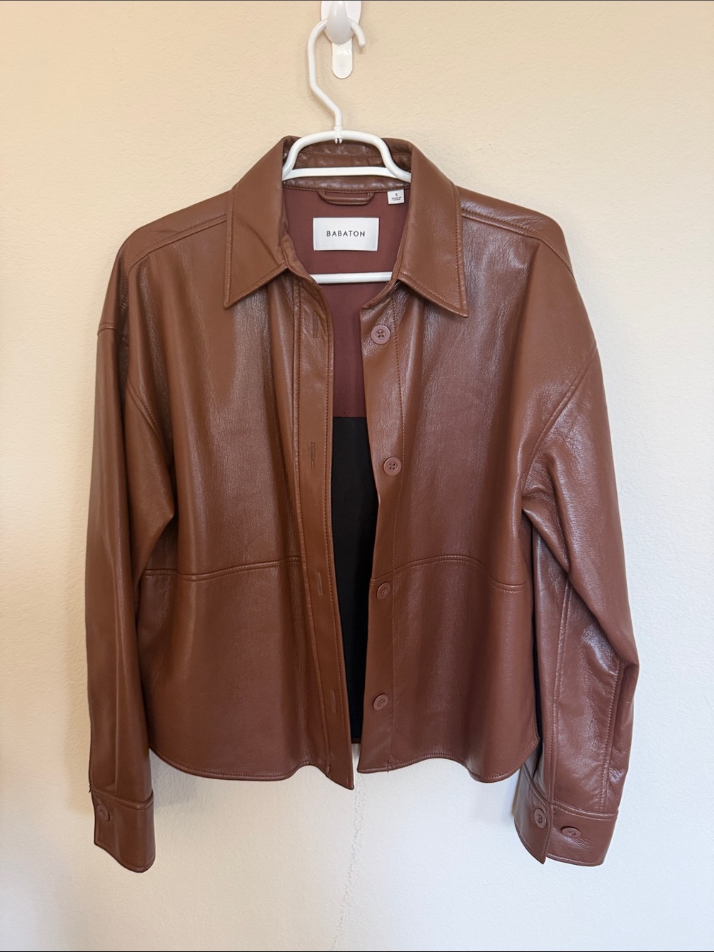 Aritzia Babaton Chestnut Brown Faux Leather Button-Front Jacket